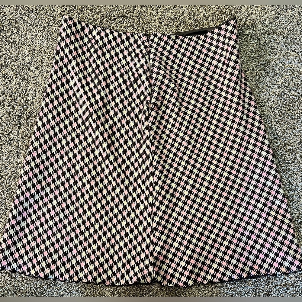 Vintage Briggs Houndstooth Skirt - Sz 16 - Pink/Brown/Tan - Lined -NICE